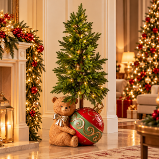 Orso Portalbero con Led "Emozioni di Natale" Fiori di Lena 120 cm.