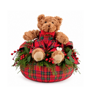 Pouf Natalizio Ponpon Scozzese con Teddy Sara's Idea 40x50 cm.