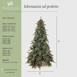 Albero di Natale Pino Saint Moritz 3000 MiniLed Fiori di Lena - h.180 cm.