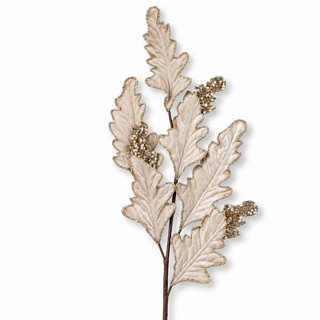 Set 2 pz. Rami Decorativi Foglie di Quercia Fiori di Lena h 75 cm.