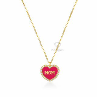 Collana "Mom Fucsia" in Argento 925% Rodiato In Oro 18kt Prestigio Gioielli