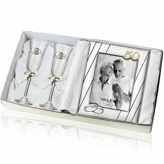 Set Cornice 50° Anniversario Nozze+Coppia di Flutes Valenti