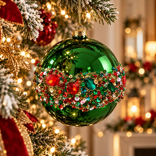 Set 4 pz. Sfere Glass Ball "Emozioni di Natale" Fiori di Lena Ø10 cm.