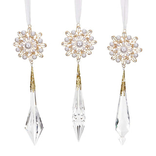 Set 3 Decorazioni Natalizie Pearl Flower Gold Goodwill 18 cm.