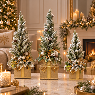 Scatola Regalo con Albero di Natale "Eleganza sotto le Stelle" Fiori di Lena h. 53 cm.
