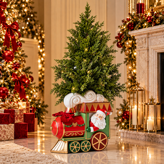 Locomotiva Portalbero con Babbo Natale "Emozioni di Natale" Fiori di Lena 102 cm.