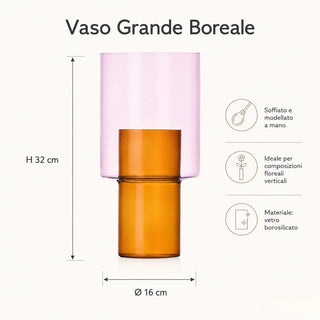 Vaso Grande Amber-Pink "Boreale" Ichendorf Milano h. 32 cm.
