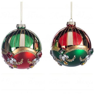 Set 2 Sfere Natalizie Glass Jewel Stripe Goodwill 10 cm.