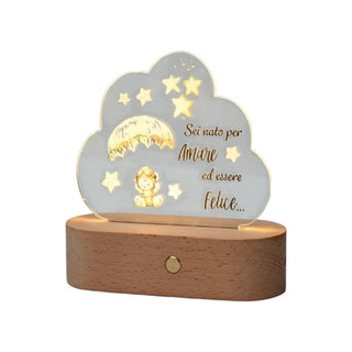 Bomboniera Lampada Led Orsetto Azzurrro AD 14,5x16 cm.