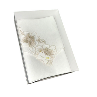 Runner in Tessuto Bianco/Oro Fiori di Lena 80 cm.