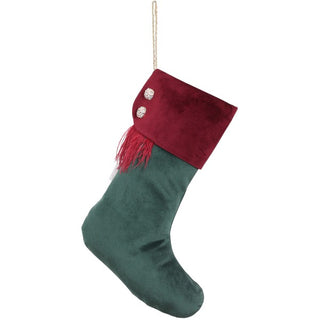 Calza in Velluto Verde/Amaranto Personalizzabile Fiori Di Lena h.40 cm.