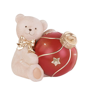 Orsetto con Fiocco Oro e Sfera Led TonoSuTono h.32 cm.