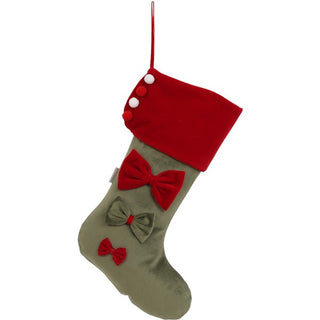 Calza in Velluto Salvia/Rosso Personalizzabile Fiori Di Lena h.43 cm.