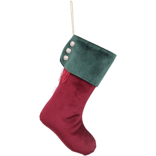 Calza in Velluto Amaranto/Verde Personalizzabile Fiori Di Lena h.43 cm.