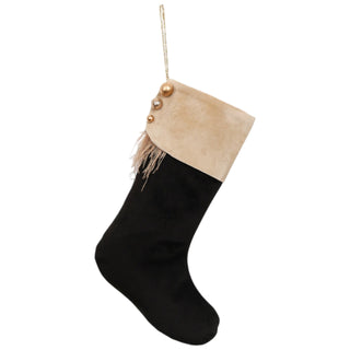 Calza in Velluto Nero/Nocciola Personalizzabile Fiori Di Lena h.40 cm.