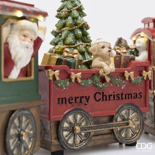 Decoro Treno con Santa Claus con Musica e Led EDG 37xh.15 cm.