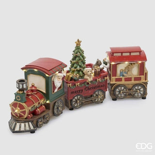 Decoro Treno con Santa Claus con Musica e Led EDG 37xh.15 cm.