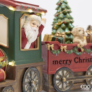Decoro Treno con Santa Claus con Musica e Led EDG 37xh.15 cm.