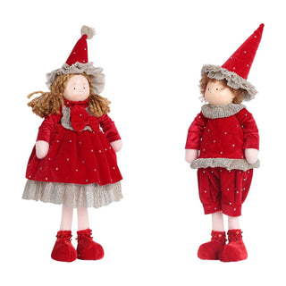 Coppia Bimbi in Velluto Rosso Fiori di Lena h.46 cm.