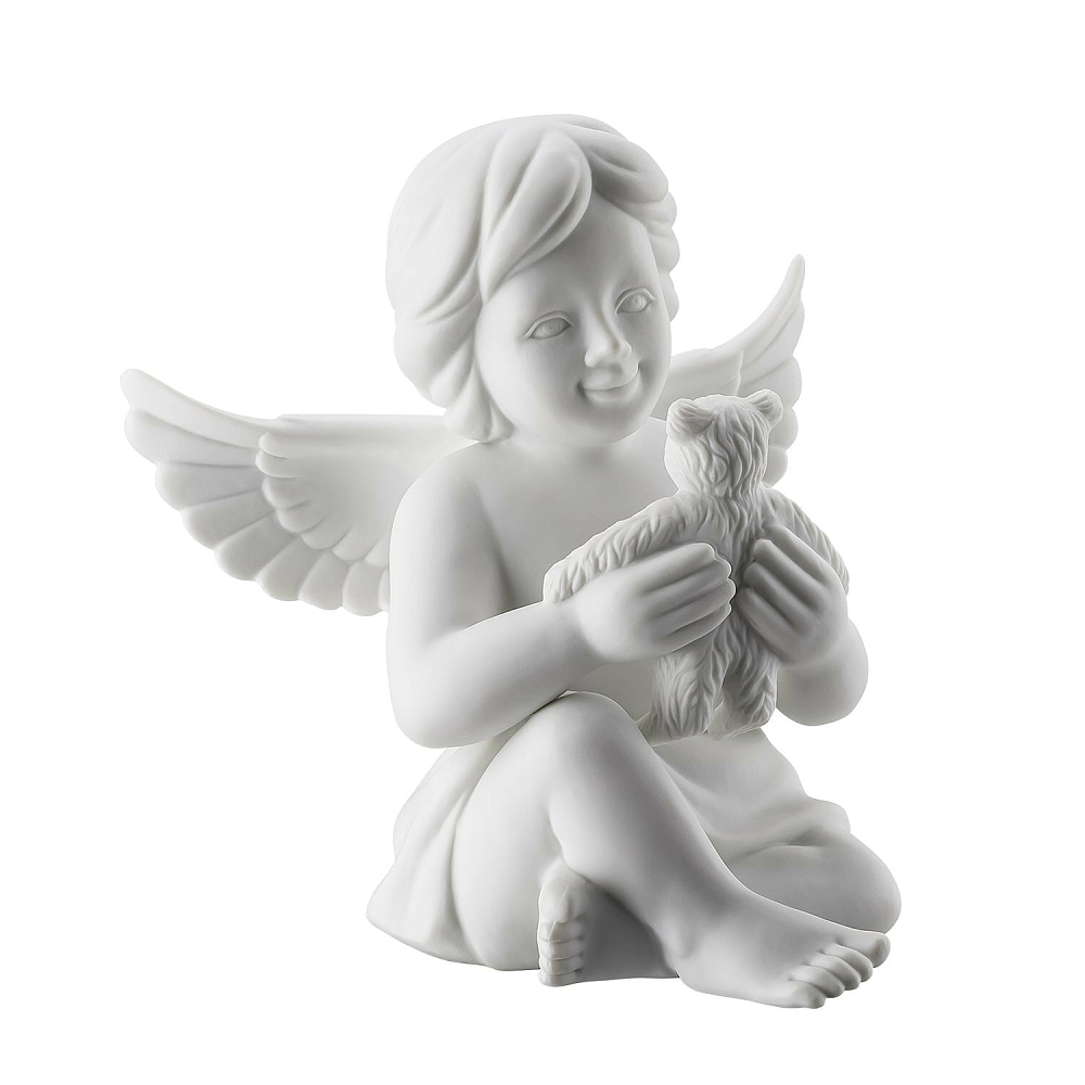 ROSENTHAL ANGELO SU SLITTA IN CERAMICA BISCUIT BIANCA H.16X12CM DA COLLEZIONE 