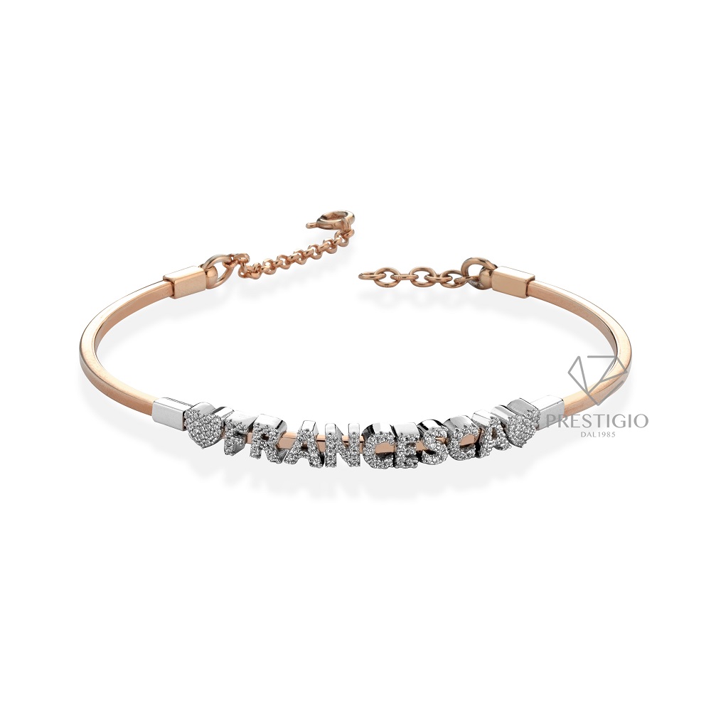 Bracciale Rigido Con Nome Personalizzabile Gold Rose in Argento 925% -  Prestigio Argenti e Ori